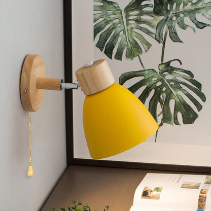 Wall Lamp with Conical Wooden Shade and Metal Frame – Modern Minimalist Design for Indoor Use 1