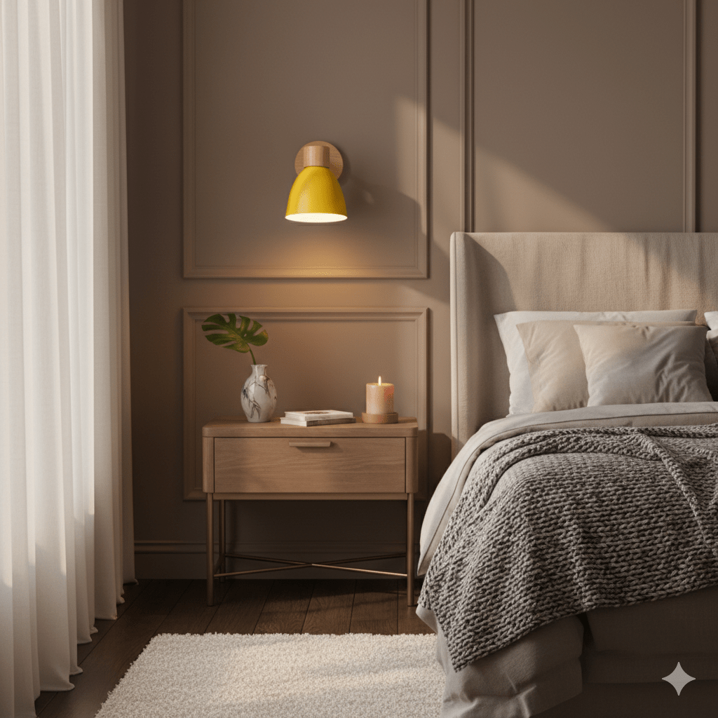 Wall Lamp with Conical Wooden Shade and Metal Frame – Modern Minimalist Design for Indoor Use 12