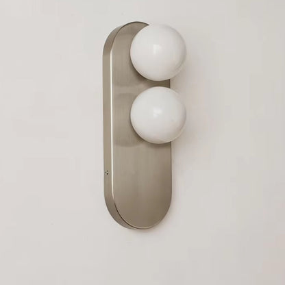 Modern vertical wall sconce featuring frosted glass globes and a sleek brushed nickel finish, perfect for contemporary home decor. 0
