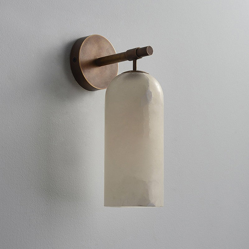 Wall light sconce featuring a stylish alabaster shade and durable metal arm, designed for hardwired indoor ambient lighting to enhance your home decor. 13
