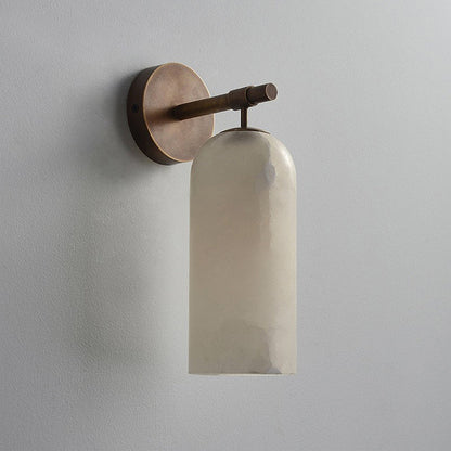 Wall light sconce featuring a stylish alabaster shade and durable metal arm, designed for hardwired indoor ambient lighting to enhance your home decor. 13
