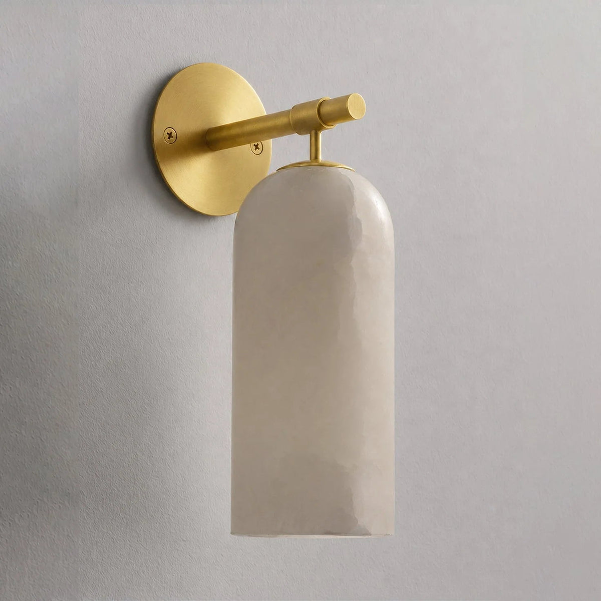 Wall light sconce featuring a stylish alabaster shade and durable metal arm, designed for hardwired indoor ambient lighting to enhance your home decor. 9