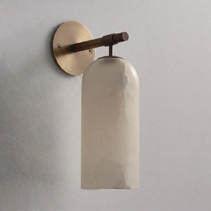 Wall light sconce featuring a stylish alabaster shade and durable metal arm, designed for hardwired indoor ambient lighting to enhance your home decor. 11