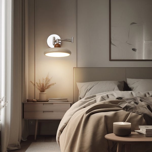 Modern minimalist wall light with adjustable arm, featuring a sleek metal and acrylic finish, perfect for contemporary home decor. 7