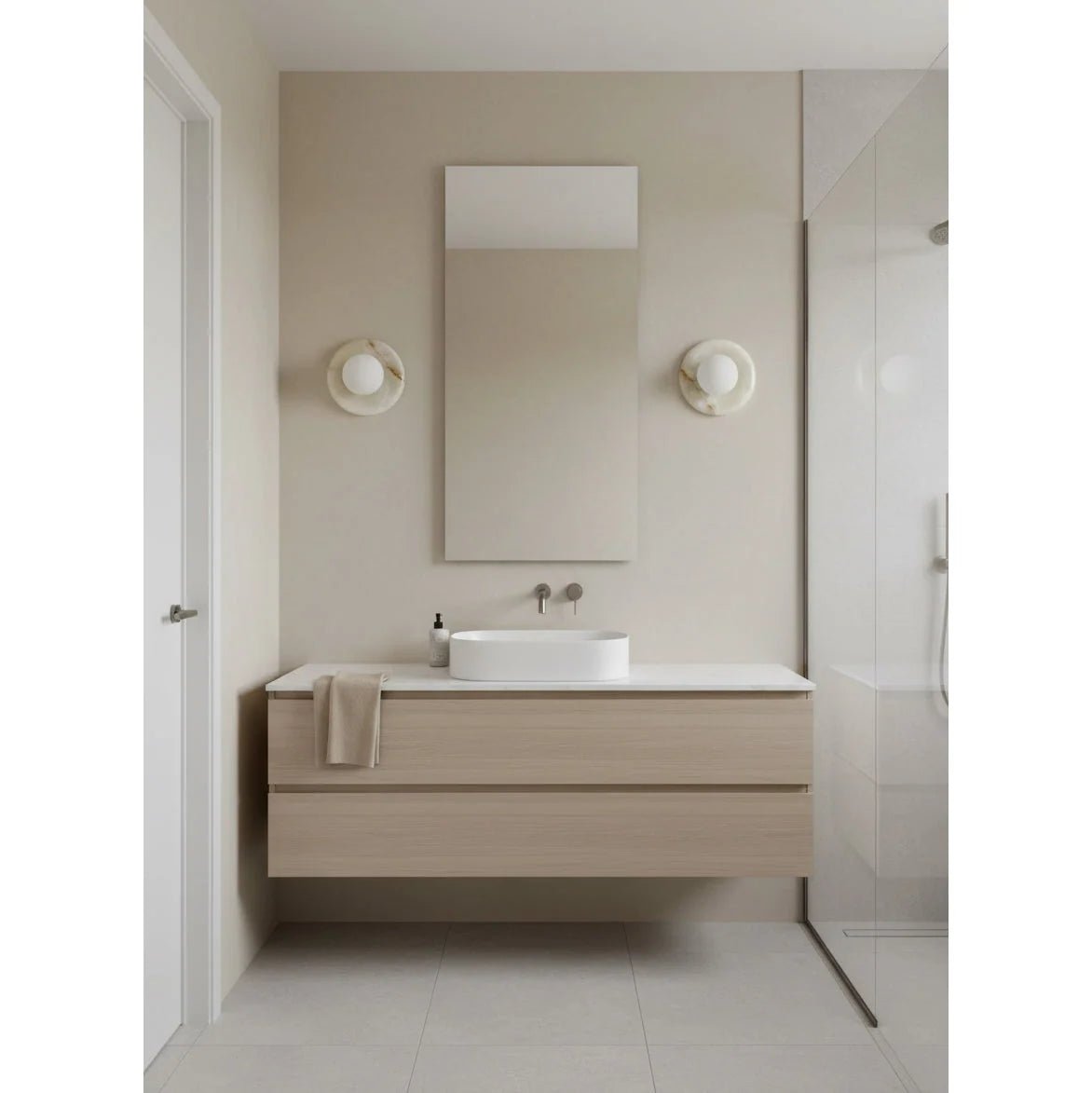Wall light featuring a natural onyx backplate and a stylish glass globe, designed for hardwired indoor installation, perfect for enhancing home decor. 7