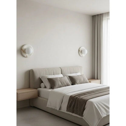 Wall light featuring a natural onyx backplate and a stylish glass globe, designed for hardwired indoor installation, perfect for enhancing home decor. 8