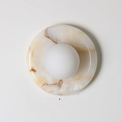 Wall light featuring a natural onyx backplate and a stylish glass globe, designed for hardwired indoor installation, perfect for enhancing home decor. 22
