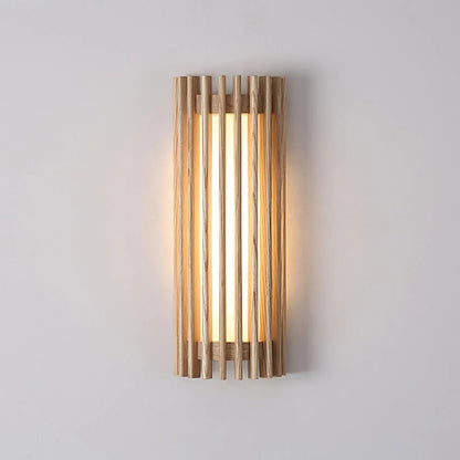 Modern wall light featuring a stylish wood and acrylic design, equipped with dimmable LED technology, available in warm or cool lighting options. 9