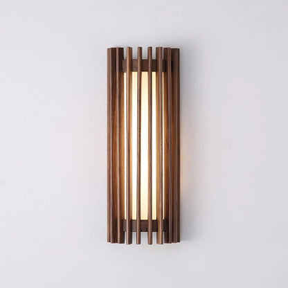 Modern wall light featuring a stylish wood and acrylic design, equipped with dimmable LED technology, available in warm or cool lighting options. 0