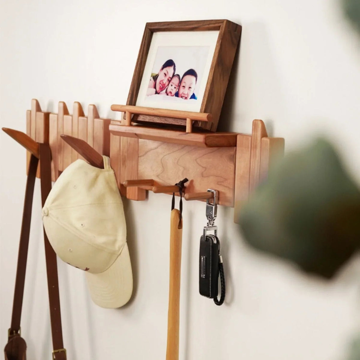 Wall-mounted coat rack featuring a unique piano key design, crafted from solid wood for durability and style, perfect for space-saving organization in entryways or hall 3