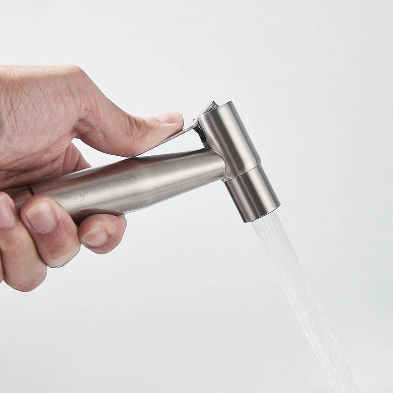Wall mounted stainless steel faucet with a swivel spout and temperature control, featuring a sleek modern design suitable for contemporary kitchens and bathrooms. 2