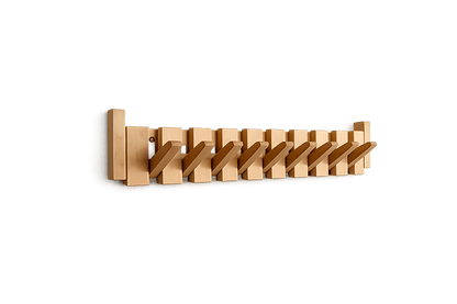 Wall-mounted wooden coat rack featuring foldable hooks in a stylish piano key design, crafted from solid timber for durability and elegance. 4