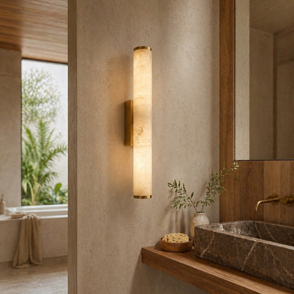 Wall sconce lighting featuring warm white LED, a resin marble effect, minimalist design, and stylish copper accents, perfect for modern home decor. 1