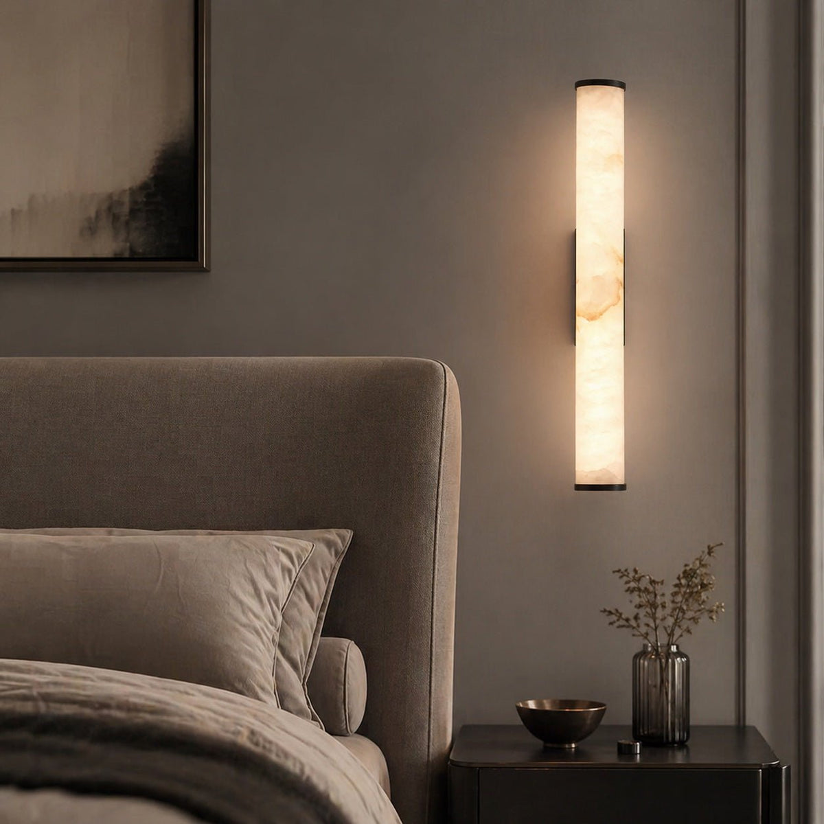 Wall sconce lighting featuring warm white LED, a resin marble effect, minimalist design, and stylish copper accents, perfect for modern home decor. 3