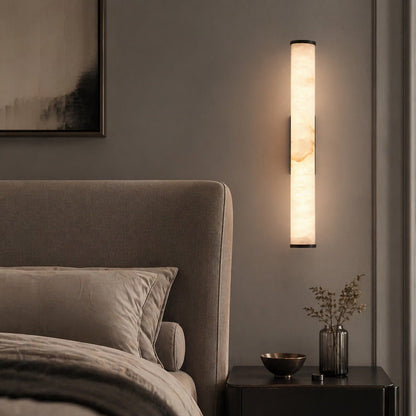 Wall sconce lighting featuring warm white LED, a resin marble effect, minimalist design, and stylish copper accents, perfect for modern home decor. 3