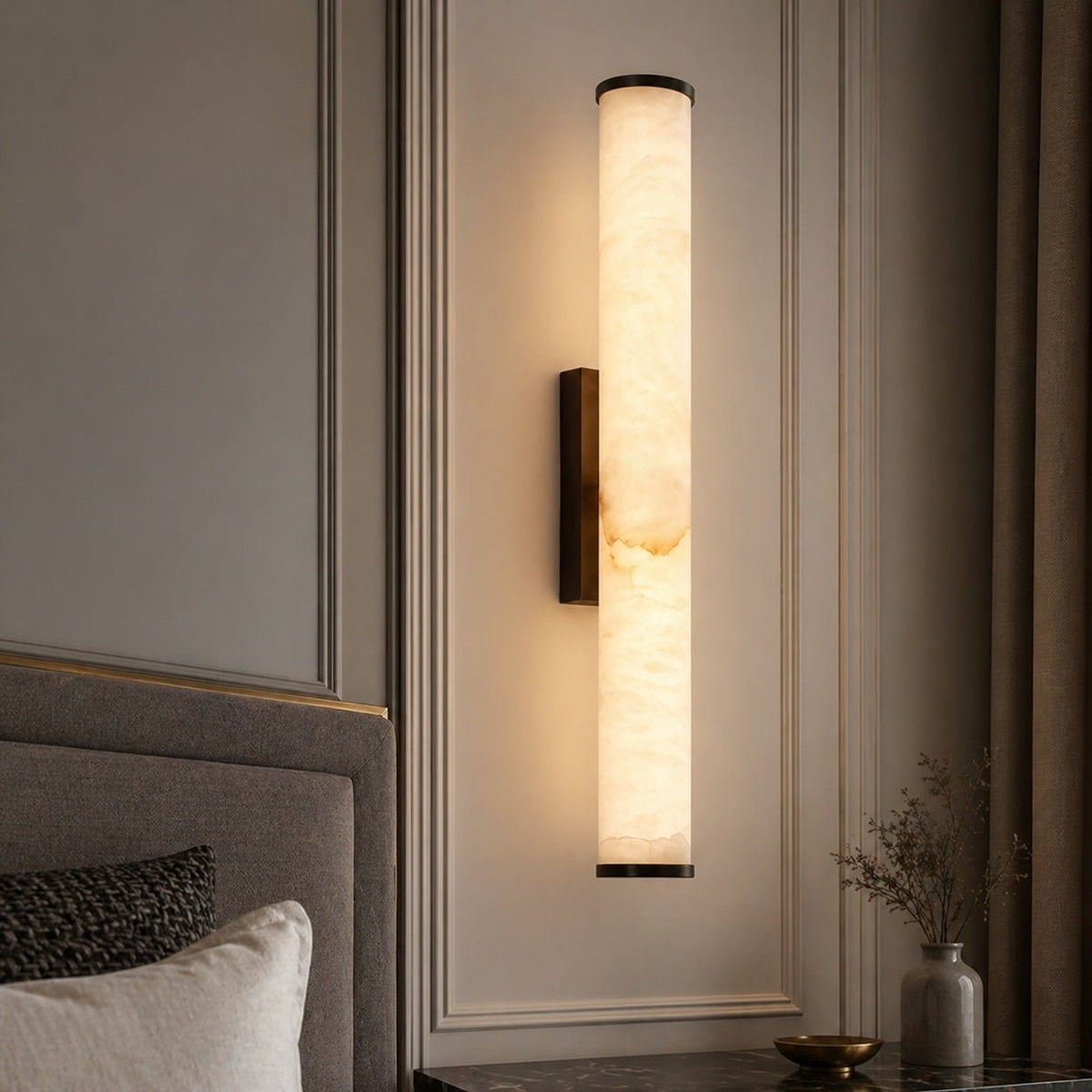 Wall sconce lighting featuring warm white LED, a resin marble effect, minimalist design, and stylish copper accents, perfect for modern home decor. 4