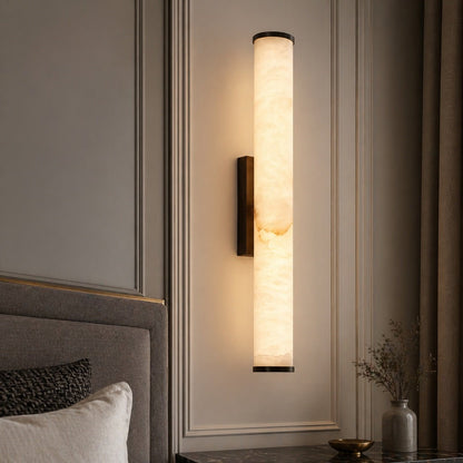 Wall sconce lighting featuring warm white LED, a resin marble effect, minimalist design, and stylish copper accents, perfect for modern home decor. 4