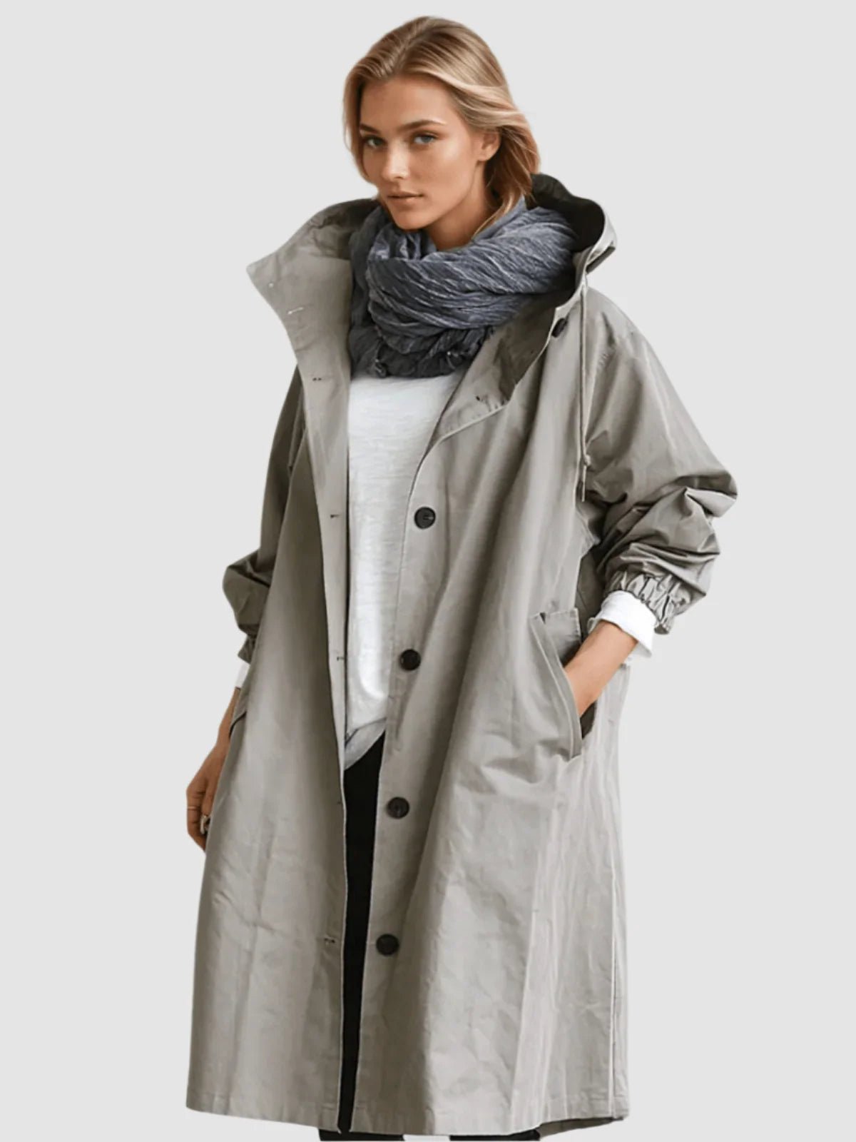 Water-repellent raincoat for women in classic trench design, featuring lightweight and durable fabric, perfect for stylish protection against rain. 0