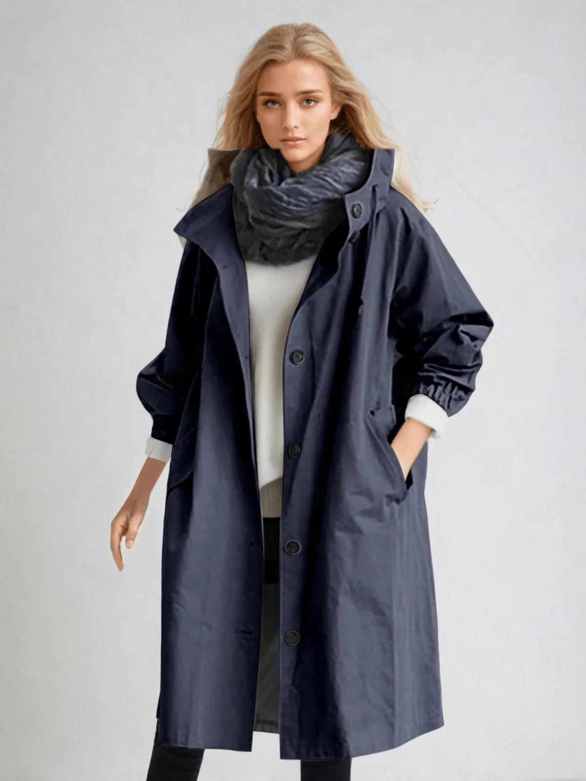 Water-repellent raincoat for women in classic trench design, featuring lightweight and durable fabric, perfect for stylish protection against rain. 3