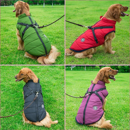 Waterproof dog jacket featuring insulated lining for winter comfort, made from durable polyester cotton, perfect for keeping your pet warm in cold weather. 3