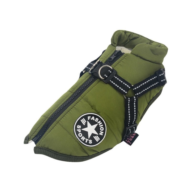 Waterproof dog jacket featuring insulated lining for winter comfort, made from durable polyester cotton, perfect for keeping your pet warm in cold weather. 0