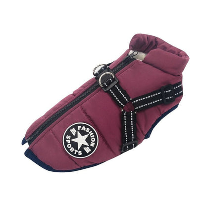 Waterproof dog jacket featuring insulated lining for winter comfort, made from durable polyester cotton, perfect for keeping your pet warm in cold weather. 7