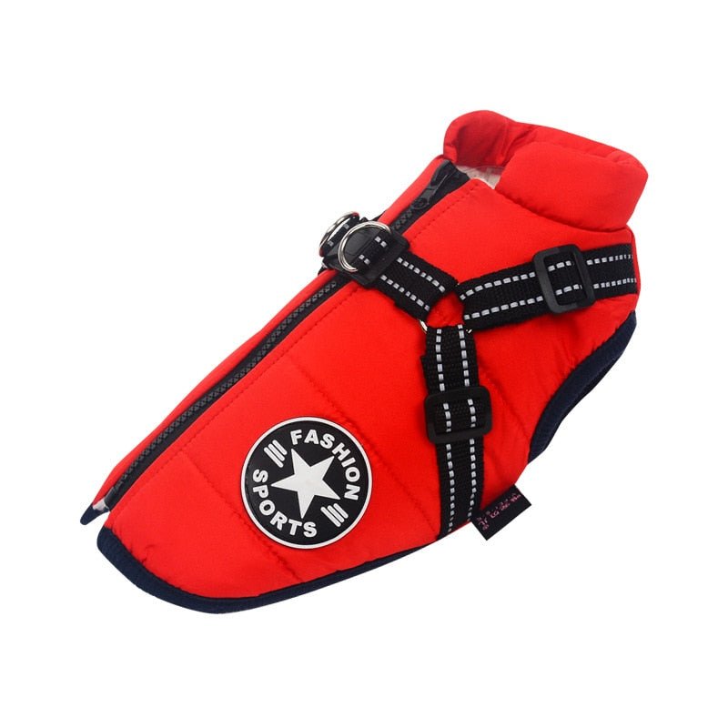 Waterproof dog jacket featuring insulated lining for winter comfort, made from durable polyester cotton, perfect for keeping your pet warm in cold weather. 2