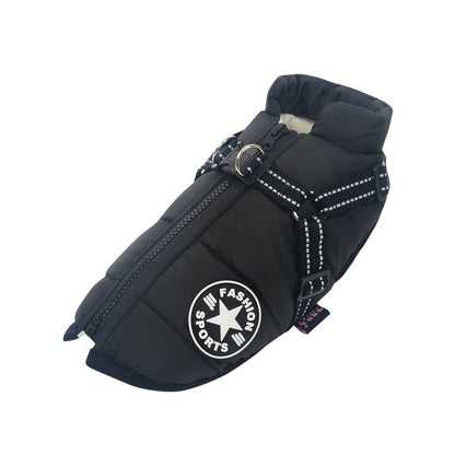 Waterproof dog jacket featuring insulated lining for winter comfort, made from durable polyester cotton, perfect for keeping your pet warm in cold weather. 6