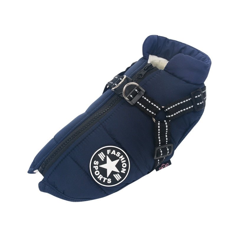 Waterproof dog jacket featuring insulated lining for winter comfort, made from durable polyester cotton, perfect for keeping your pet warm in cold weather. 8