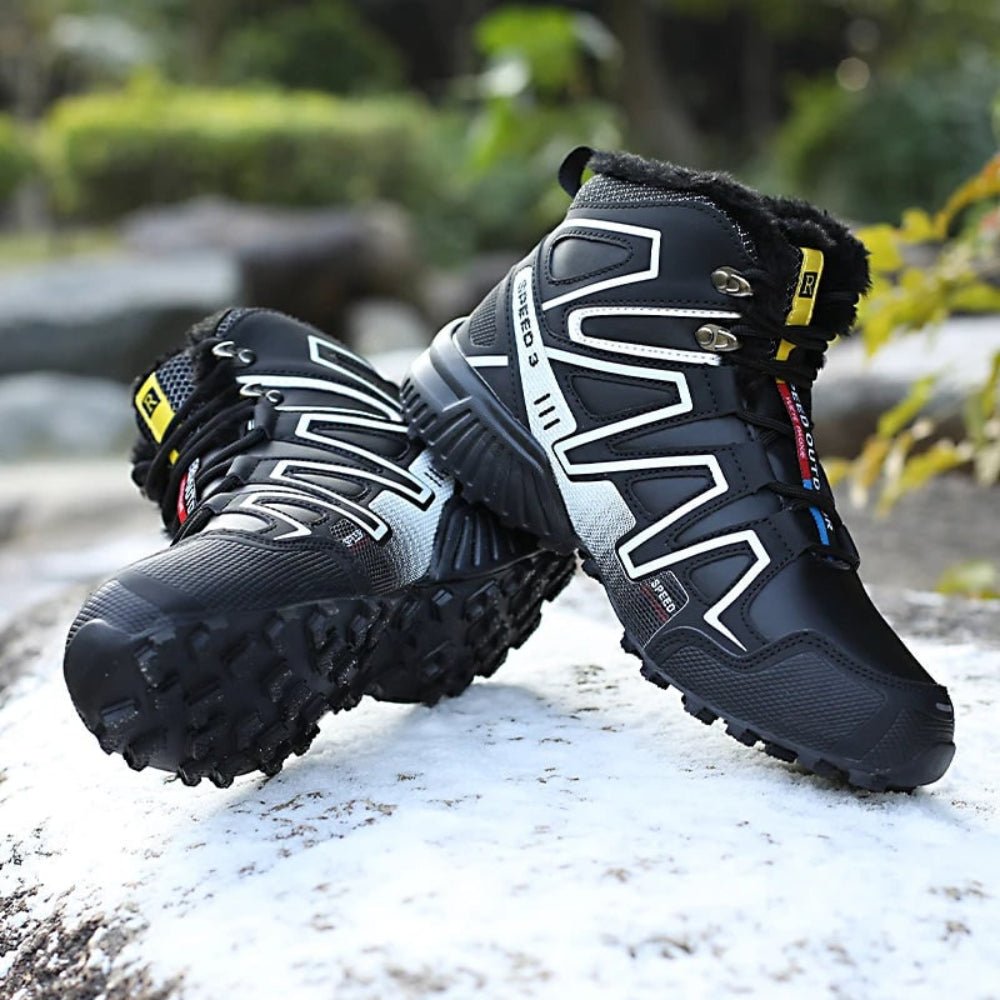 Waterproof insulated winter hiking boots in black, designed for warmth and comfort in outdoor activities. Ideal for cold weather hiking and outdoor adventures. 6