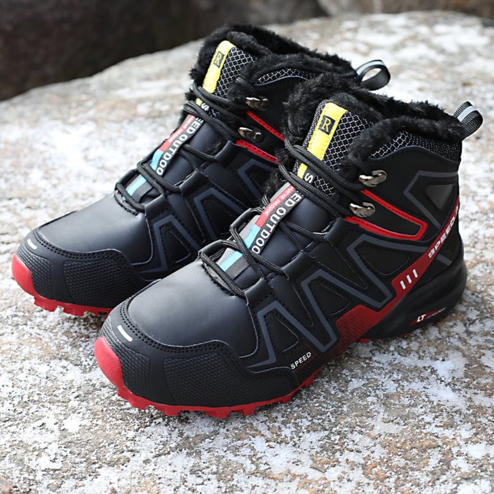 Waterproof insulated winter hiking boots in black, designed for warmth and comfort in outdoor activities. Ideal for cold weather hiking and outdoor adventures. 4