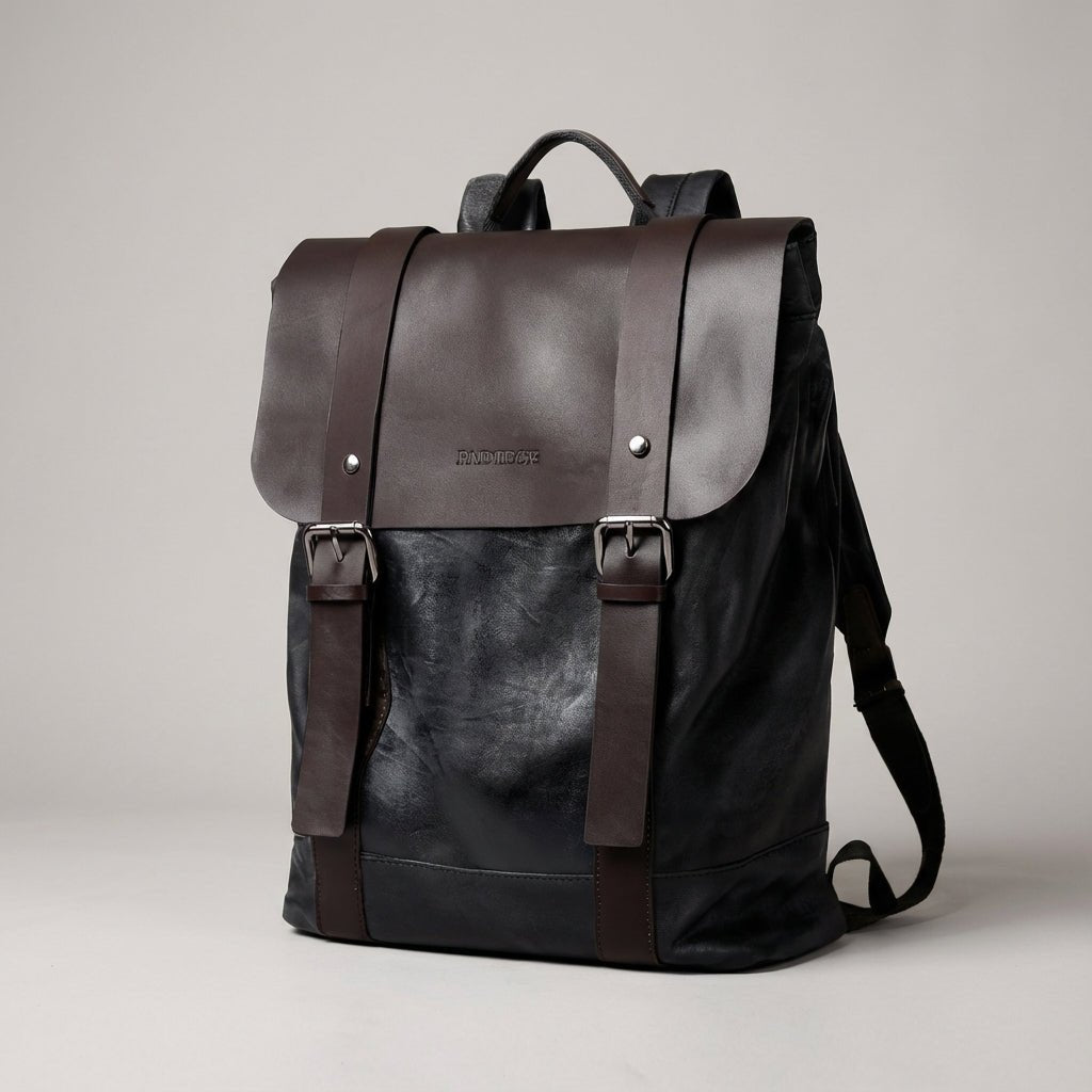 Waterproof leather laptop backpack featuring padded straps and multiple pockets, designed for style and durability, perfect for everyday use. 0