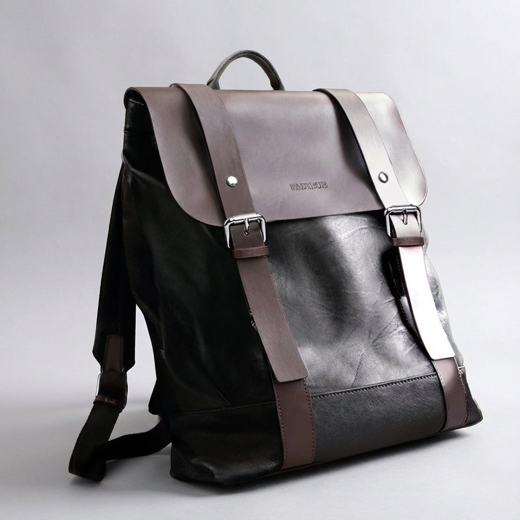 Waterproof leather laptop backpack featuring padded straps and multiple pockets, designed for style and durability, perfect for everyday use. 2