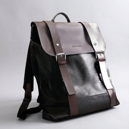 Waterproof leather laptop backpack featuring padded straps and multiple pockets, designed for style and durability, perfect for everyday use. 2