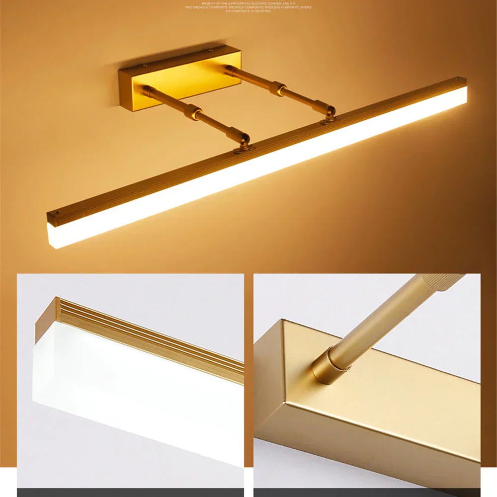 Waterproof LED wall lamp designed for bathroom mirror lighting, featuring a modern stainless steel design and providing bright natural light. 5