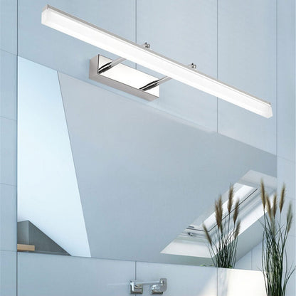 Waterproof LED wall lamp designed for bathroom mirror lighting, featuring a modern stainless steel design and providing bright natural light. 1