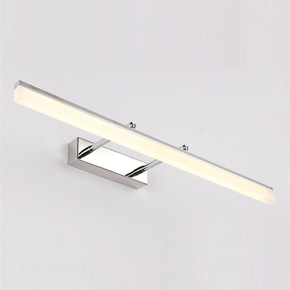 Waterproof LED wall lamp designed for bathroom mirror lighting, featuring a modern stainless steel design and providing bright natural light. 8