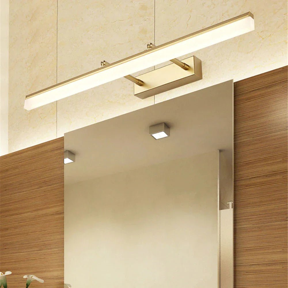 Waterproof LED wall lamp designed for bathroom mirror lighting, featuring a modern stainless steel design and providing bright natural light. 6