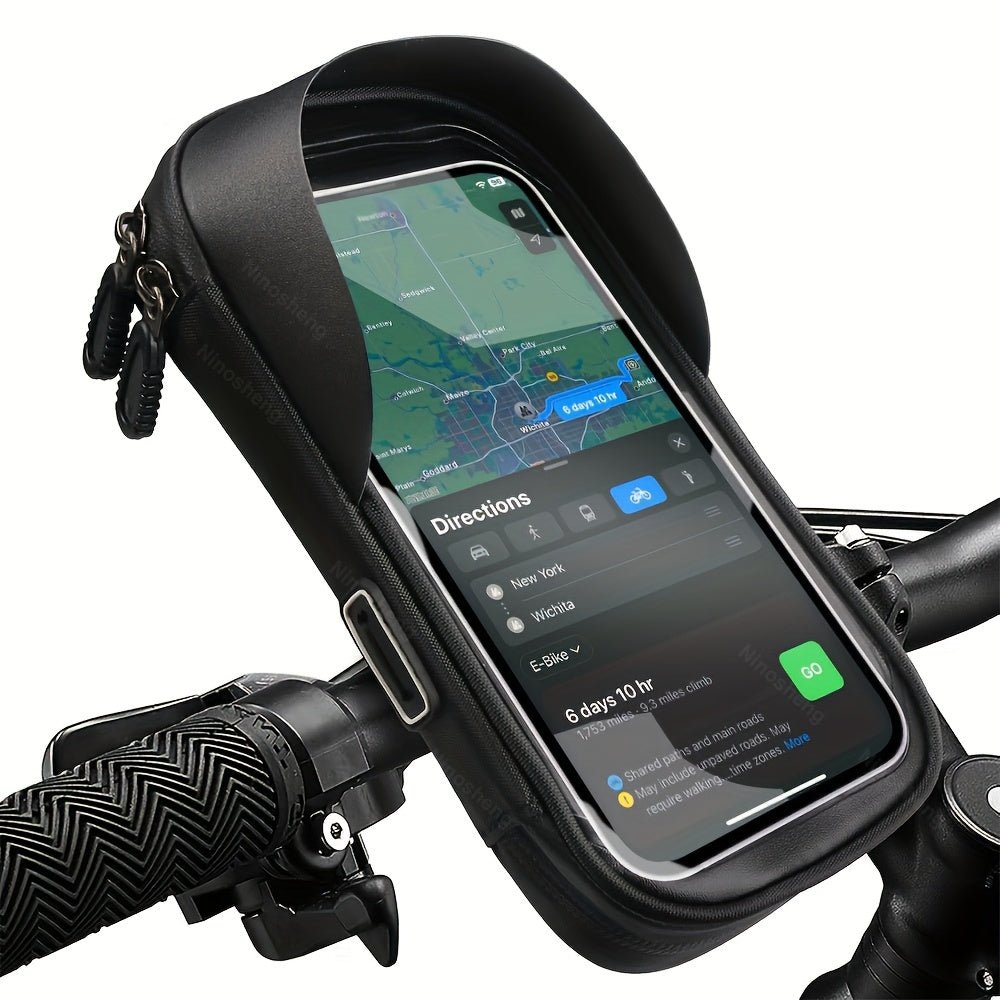 Waterproof motorcycle phone mount featuring 360° rotation, designed for 4.5-6.4 inch phones, made from durable TPU material for 1