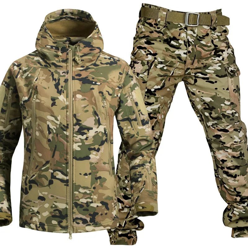 Waterproof outdoor set featuring an adjustable hood and soft fleece lining, designed for windproof protection in all weather conditions. 9