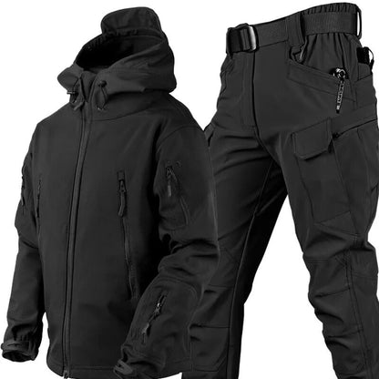 Waterproof outdoor set featuring an adjustable hood and soft fleece lining, designed for windproof protection in all weather conditions. 0