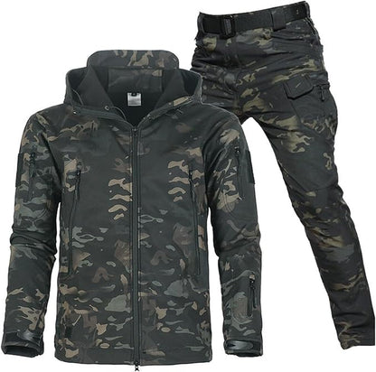 Waterproof outdoor set featuring an adjustable hood and soft fleece lining, designed for windproof protection in all weather conditions. 10