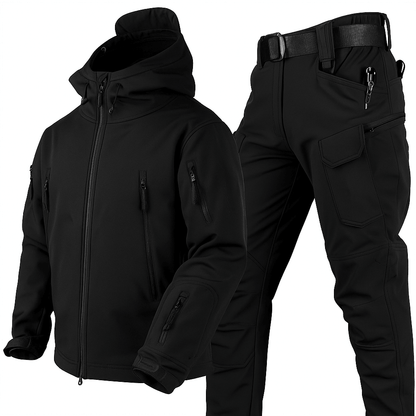 Waterproof outdoor set featuring an adjustable hood and soft fleece lining, designed for windproof protection in all weather conditions. 1