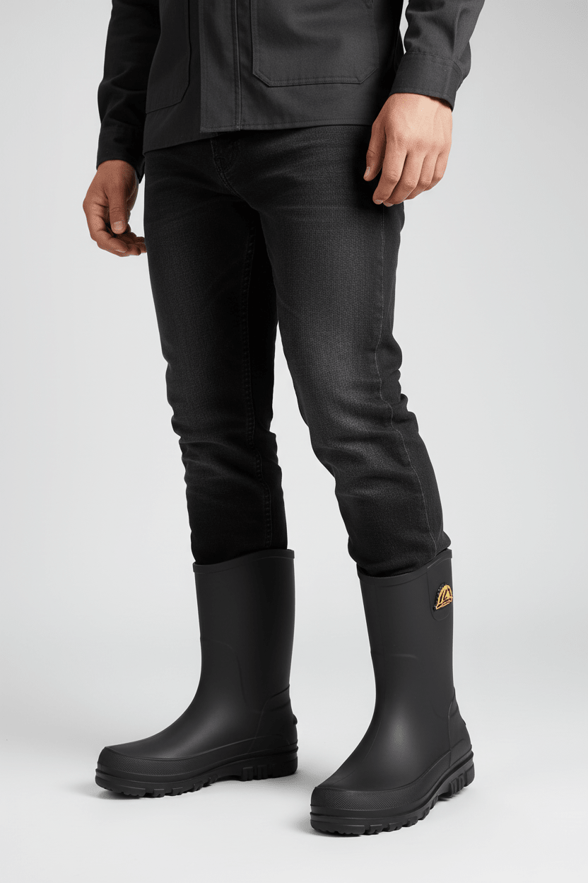 Waterproof rain boots for men featuring a slip-resistant sole and mid-calf outdoor design, ideal for wet conditions and outdoor activities. 1