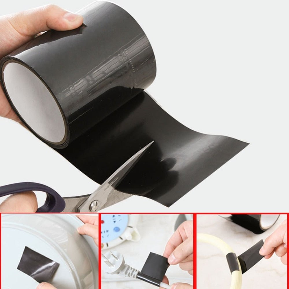 Waterproof repair tape featuring a weather-resistant polymer adhesive, designed for instant leak sealing in both indoor and outdoor applications. 0