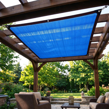 Waterproof rectangular shade sail made of high-density polyethylene, featuring reinforced corners, designed for outdoor shading with 90% UV protection. 3