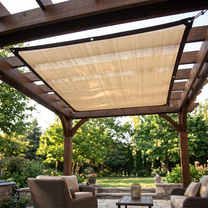 Waterproof rectangular shade sail made of high-density polyethylene, featuring reinforced corners, designed for outdoor shading with 90% UV protection. 0