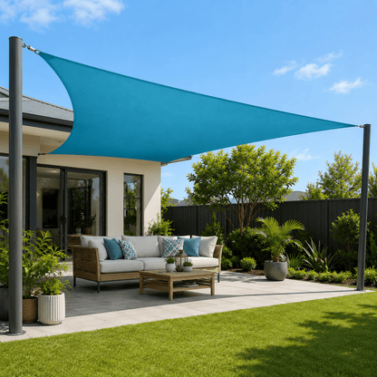 Waterproof shade sail with UV protection, showcasing a durable canvas design ideal for outdoor patios and gardens, providing effective sun shelter and enhancing outdoor aesthetics. 1