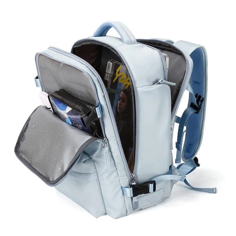 Waterproof travel backpack with ergonomic straps, featuring a spacious laptop compartment and made from durable polyester, ideal for outdoor adventures and daily commuting, 25L 8