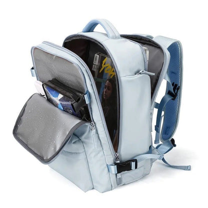 Waterproof travel backpack with ergonomic straps, featuring a spacious laptop compartment and made from durable polyester, ideal for outdoor adventures and daily commuting, 25L 8